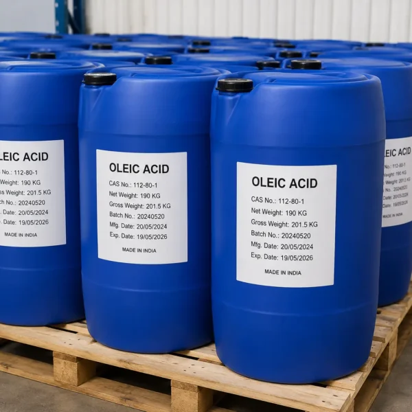 Oleic Acid (2) Bulk oleic acid drums in industrial warehouse