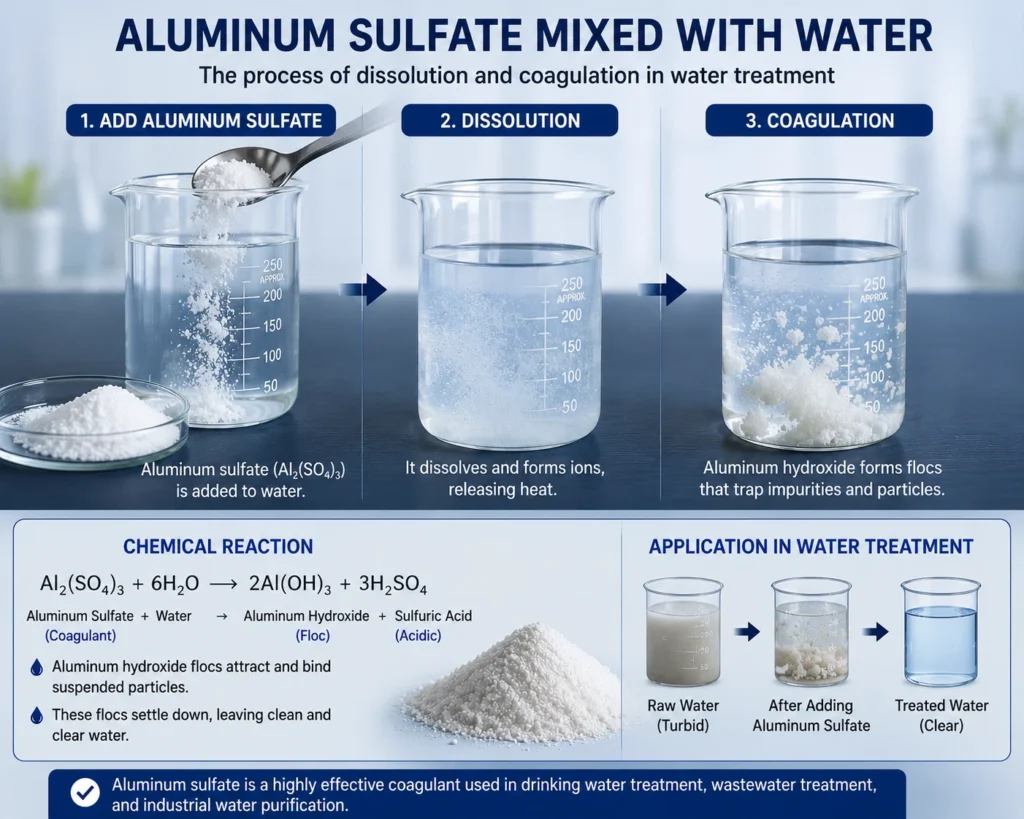 Aluminum sulfate mixed with water